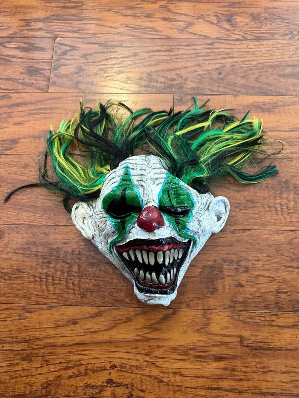 Scary Evil Clown Halloween Mask With Green Hair